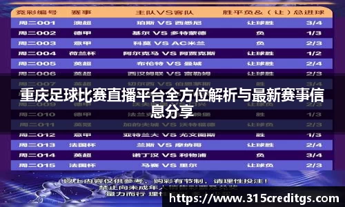 重庆足球比赛直播平台全方位解析与最新赛事信息分享